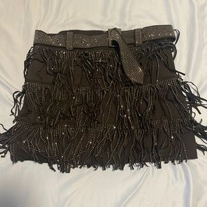 Black Rhinestone Fringe Skirt